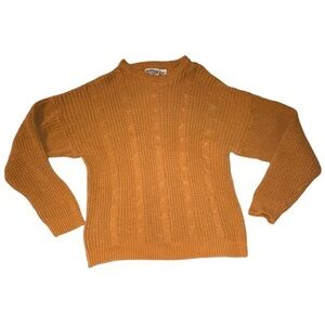 Vintage Gulf Traders Fisherman Sweater 3D Kint Golden Mustard Brown Grandpa